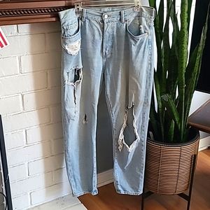 Distressed Mom style baggy jean